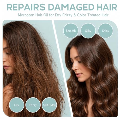 Argan Oil Hair Serum for Frizz & Damaged Hair - 3.4 Fl Oz - Natural Moroccan Hair Oil