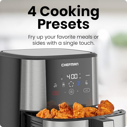 Chefman TurboFry Touch Air Fryer 5 Quart - Stainless Steel, Large Capacity