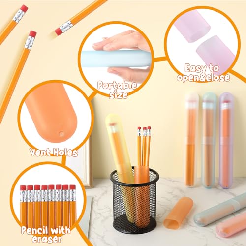 24 Pack Pastel Travel Toothbrush Holders with Pencils - Classroom & Travel Storage