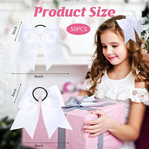 Large White Cheer Hair Bows Set - 50 Bulk 8-Inch Hair Accessories for Girls and Teens