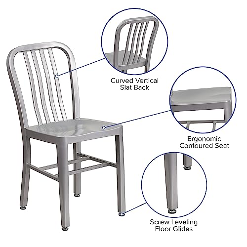 Set of 1 Silver Metal Indoor-Outdoor Dining Chair - Commercial Grade, Weather-Resistant