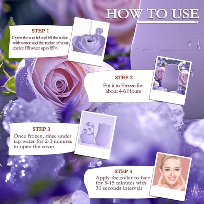 Ice Roller For Face£¬Cryo Cube Ice Roller For Facial And Eye,Skincare Tools,For Relieving Facial Edema, Shrinking Pores, And Lifting And Firming The Skin (Purple)