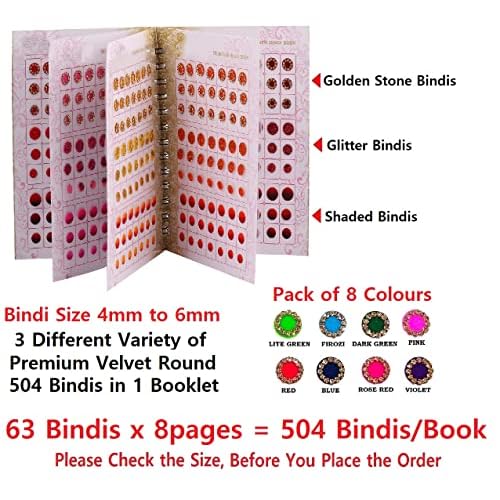 Stone Glitter Sparkle Doubleshade Crystal Stone Mix Bindi Book Kumkum Sticker for Girls & Ladies (504 Bindi Booklet Dairy)