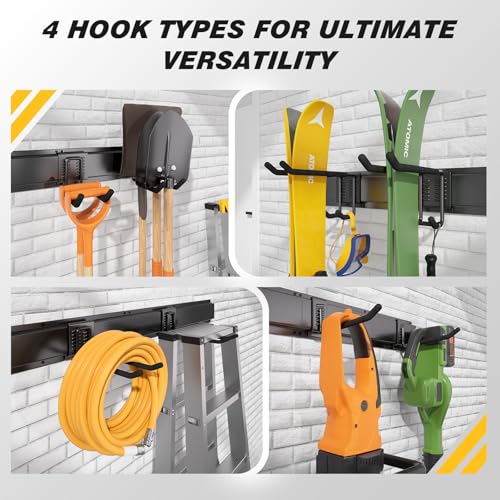 99-Inch Garage Wall Storage Rack with 14 Hooks & 6 Panels - Heavy Duty Tool Organizer
