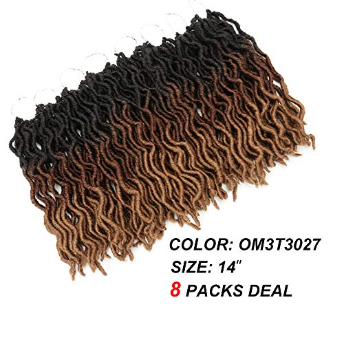 Eliza Wavy Gypsy Locs Crochet Hair - 14 Inch Ombré Goddess Faux Locs, 8 Packs with Variation OM2T3027