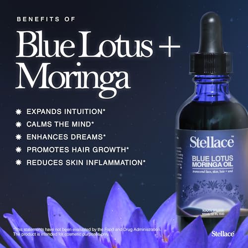 Organic Egyptian Blue Lotus Moringa Oil - 60ml - 100% Pure & Natural Extract - Premium Therapeutic Grade For Face, Body and Hair Oil - Relaxation & Advanced Skin Care