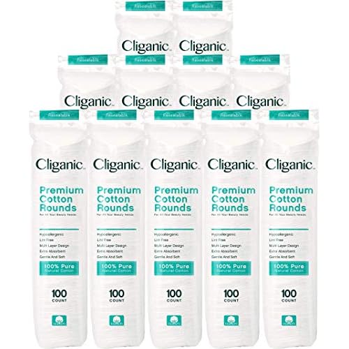 Cliganic Premium Cotton Rounds for Face (Bulk 1200 Count) Makeup Remover Pads, Hypoallergenic, Lint-Free | 100% Pure Cotton
