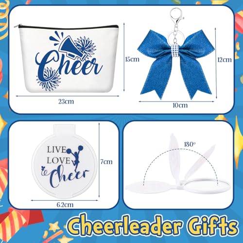 Talltalk 48 Pcs Cheerleader Gifts Set Cheer Gifts Bulk for Team 12 Cheer Makeup Bag 12 Cheer Bracelets 12 Folding Cheerleading Makeup Mirror 12 Bow Keychain for Cheer Team Party Favors(Blue)