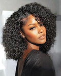 FACMOOD Kinky Curly Half Wig Human Hair 16 Inch 200% Density Glueless Headband Wig for Women - Beginner Friendly