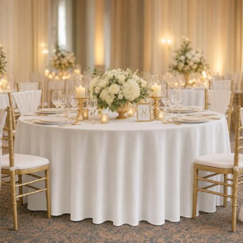 Merbuprel White 10 Pack 120 Inch Round Tablecloth for 48-72 Inch Tables