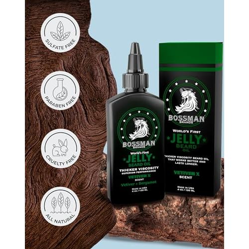 Bossman Jelly Beard Oil for Men Bundle | 2 Pack, 8 oz (Royal Oud + Vetiver X Scents) | Softens, Moisturizes & Conditions with Natural Ingredients ? Made in the USA