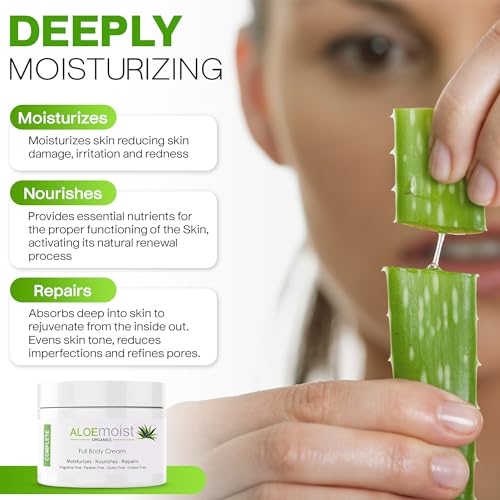 8 oz Organic Aloe Vera Face & Body Moisturizer with Vitamin E, C, Retinol & Shea Butter – Anti-Aging Hydrating Cream for Sensitive Skin