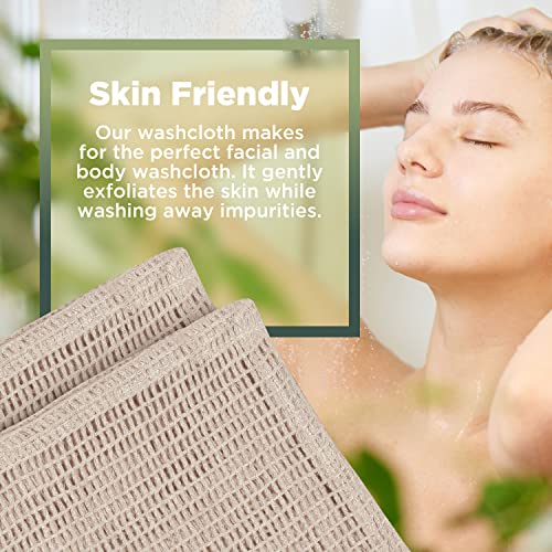 Hemp & Organic Cotton Washcloth 4 Pack - Open Knit Exfoliating Bath & Kitchen Towels