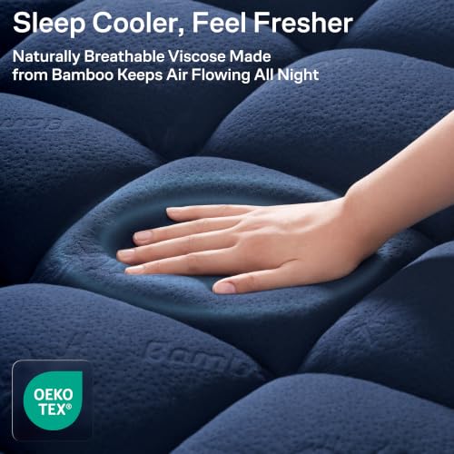 Navy Blue King Mattress Topper - Ultra Soft, Back Pain Relief, Rayon Bamboo