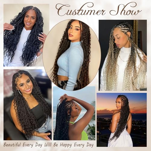 24 Inch Goddess Boho Box Braids Crochet Hair - 9 Packs, Pre-Looped, Curly Ends