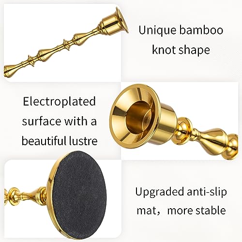 Gold Brass Taper Candle Holders Bulk - 5 Sets (15 Pcs) Vintage Bamboo Design