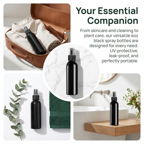 30 Pack 4oz Black Spray Bottles - Refillable Fine Mist Containers for Perfume, Cleaning, Essential Oils, Travel