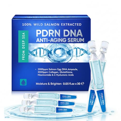 Salmon DNA Serum with Hyaluronic Acid - 30 Ampoules, 0.05 oz Each - Hydrating Anti-Aging Skincare