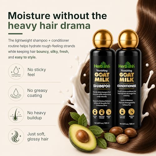 Herbishh Goat Milk Hair Care Set for Dry & Frizzy Hair - Shampoo & Conditioner Duo