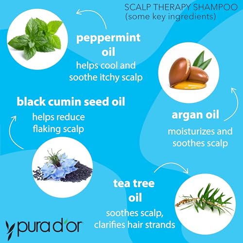 PURA D'OR Scalp Therapy Shampoo Hydrates & Nourishes Scalp Care Shampoo For Itchy Flaky-Scalp Tea Tree,Peppermint,Patchouli,Cedarwood,Clary Sage,Argan Oil 16oz(Packaging may vary)(00602)(Pack of 2)