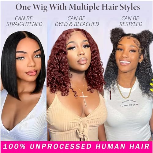 Short Bob Wig 13x4 Deep Curly HD Lace Front Human Hair 8 Inch Glueless
