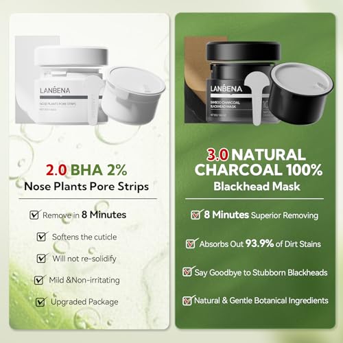LANBENA 2-Pack Pore Strips + Bamboo Charcoal Mask with Aloe Variation – 2% Salicylic Acid Deep Clean
