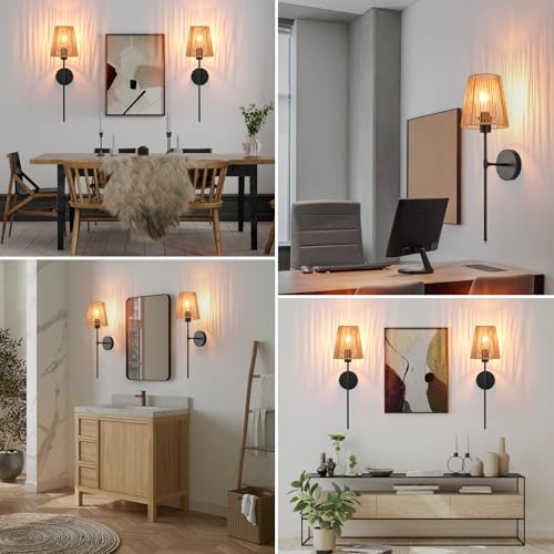 Black 24.4 Inch Battery Operated Wall Sconces Set of Two with Remote & Rechargeable Bulbs