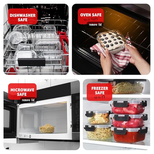 Black Glass Food Storage Containers Set - 24 Pack with Airtight Lids, Meal Prep & Freezer Safe