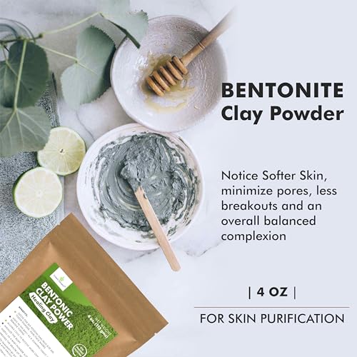 Calcium Bentonite Clay Powder for Skin & Body Detox - Food Grade, Vegan, 4 oz