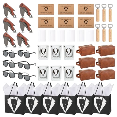 54Pcs Groomsmen Gift Set of 6 Proposal Gift Box with Toiletry Bags Whiskey Glasses Sunglasses Knives & More - Variation of THIS listing