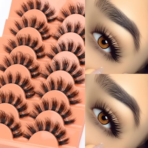 Luwigs False Eyelashes Fluffy Cat Eye Lashes Faux Mink Eyelashes 8D Volume Wispy False Eyelashes Thick Soft Natural Look 7 Pairs Black (Cat Eye 7 Pairs)