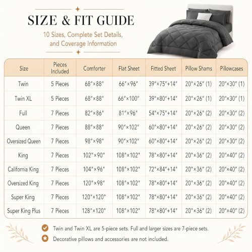 Super King Plus Comforter Set 128x120 Brown 7-Piece Bed in a Bag