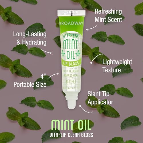 Ruby Kisses Broadway Vita-Lip Clear Lip Gloss (Mint Oil 12 Pack), Ultra-Hydrating & Soothing Formula with Vitamin Oils, High-Shine Non-Sticky Finish, Nourishing Glossy Lip Balm With Cooling Effect
