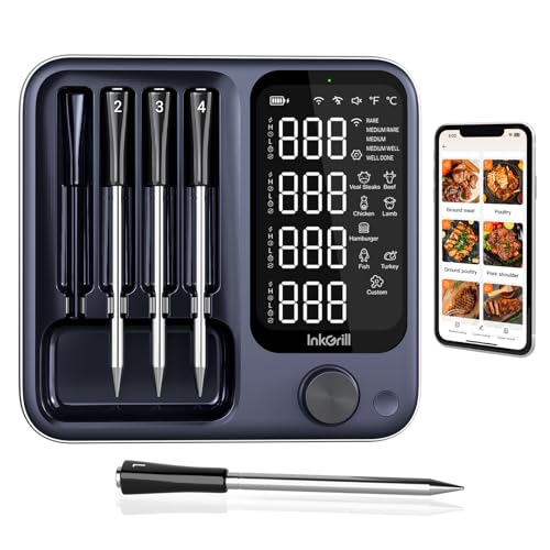 Wireless Digital Meat Thermometer with 4 Probes & IP67 Waterproof, WiFi & Bluetooth, Smart Cooking & BBQ Thermometer