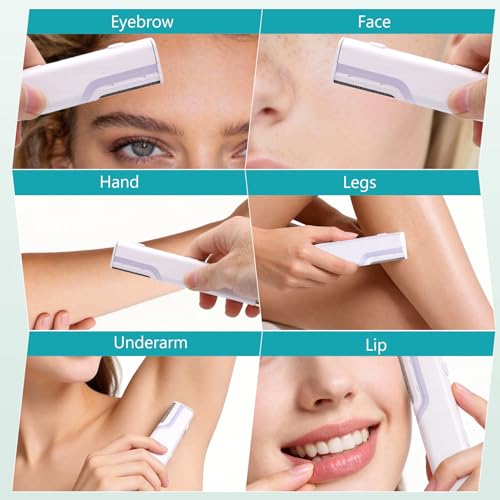 Face Hair Remover, 2 in 1 Rechargeable Painless Electric Eyebrow Trimmer Facial Hair Removal for Women with LED Light, 3 Adjustable Speed, 4 Refill Dermablades