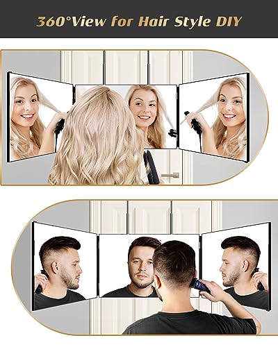 Self Hair Cutting Mirror with 360° Viewing Angle - Black Without LED & Accessories - Adjustable Wall or Door Mount