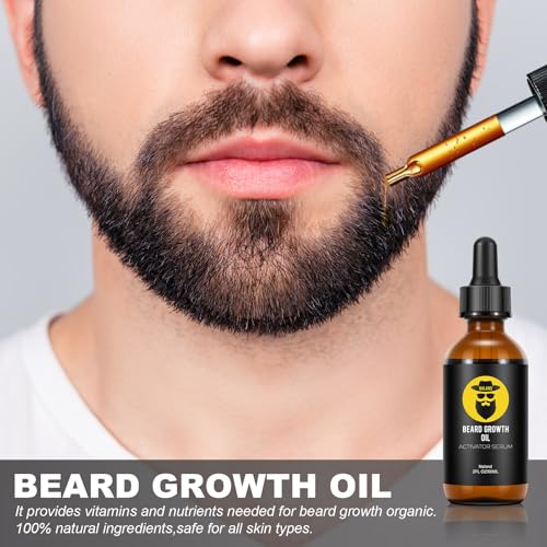 Naland Beard Growth Kit with Oil, Balm, Comb & Massager for Men - Fuller Beard Care