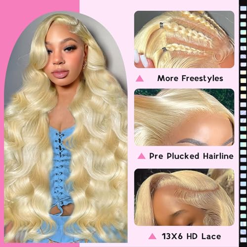 Blonde Lace Front Wig Human Hair 24 Inch Body Wave 613 Wig - Natural Look Variation