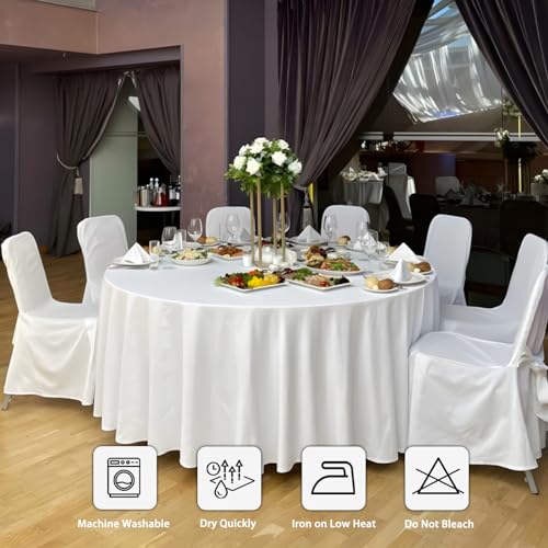 Heneger 8 Pack 120 Inch White Round Tablecloth for 48-96 Inch Tables