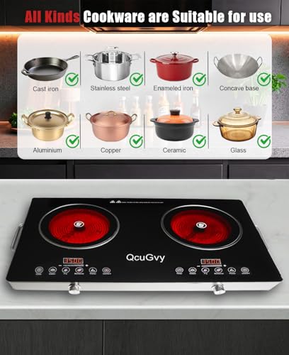 Dual Burner 23-Inch Electric Infrared Hot Plate with Timer & Touch Control