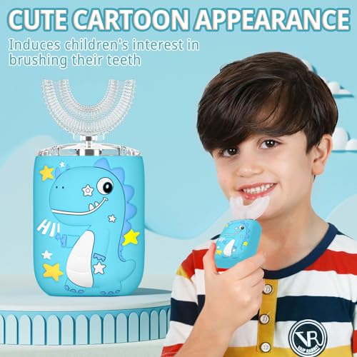 Kids Dinosaur U-Shaped Electric Sonic Toothbrush with Toothpaste - Blue (2-7)