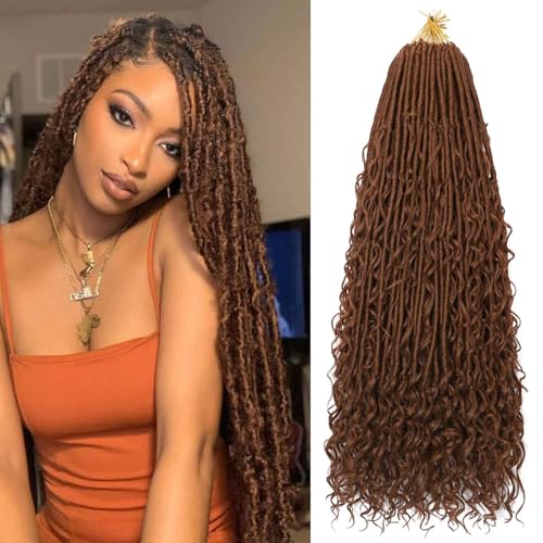 30# 24 Inch Boho Soft Locs Crochet Hair - 8 Packs Goddess Faux Locs with Curly Ends for Black Women