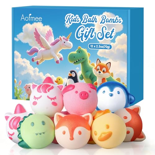 Kids Bath Bombs Set - 12 Animal-Shaped Fizzy Bath Toys with Essential Oils - Fruity Scents & Organic Formula - Perfect Gift for Children - Animal Bath Bombs Variation