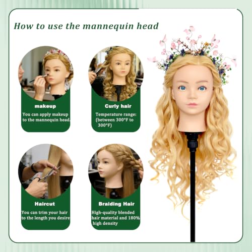 Mannequin Head with 50% Real & Synthetic Hair - Bleach Blonde 28In - Practice & Styling
