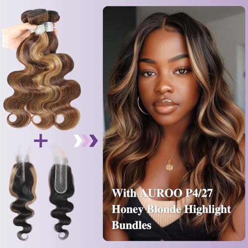AUROO 12A Human Hair 2x6 HD Lace Closure Honey Blonde Highlights 10-20 Inch