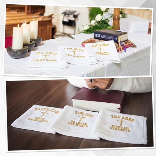 White Christian Gifts for Men & Women - 10 Pcs 12 Inch Embroidered Towels, Hillsuren