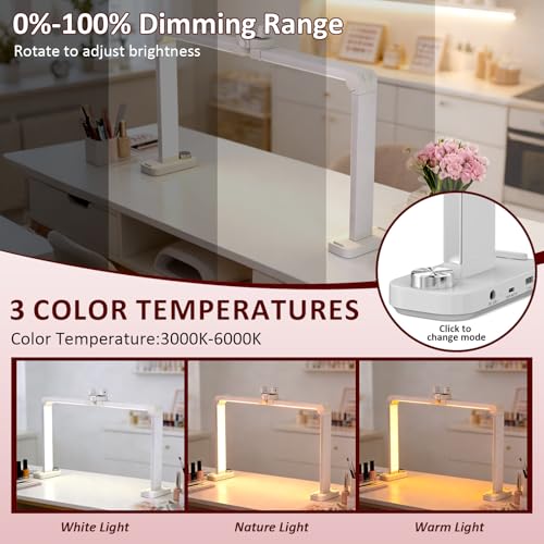 Half Moon Light for Nail Desk, 33 Inch Nail Tech Desk Lamp Stepless Adjustment Lash Lamp for Eyelash Extensions, Manicure, Tattoo Lighting Lamp (Bright White)