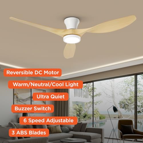 52 Inch Ceiling Fan with Lights and Remote Control - Light Oak Finish