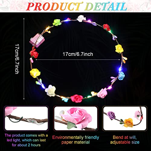 LED Flower Crowns Headbands - 50pcs Glow in The Dark Rose Hairbands for Women