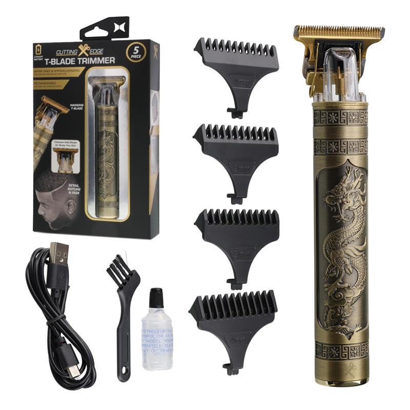 Rechargeable Men’s T-Blade Trimmer with Guide Combs & Ergonomic Design